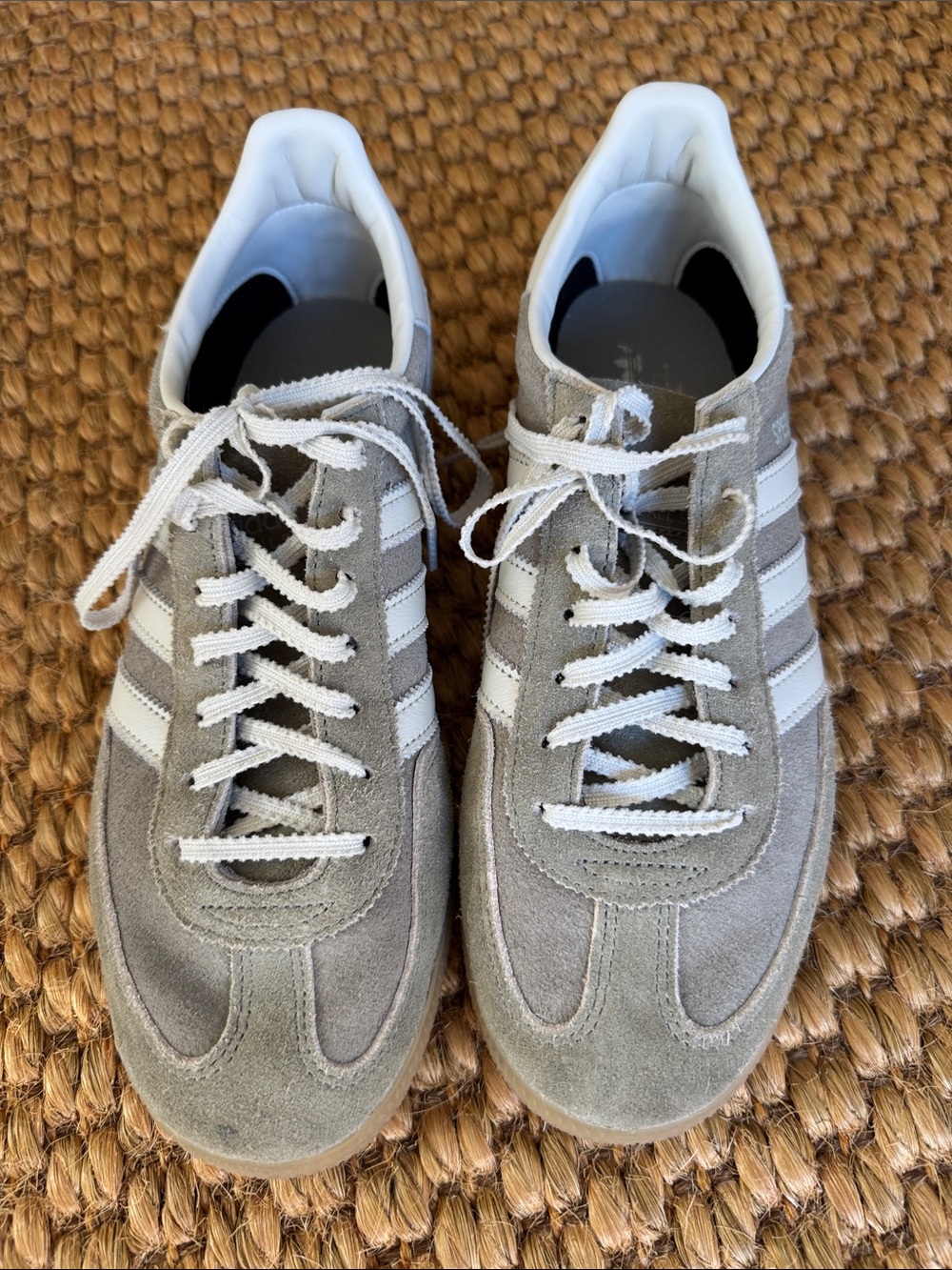 adidas Suede Low-Top Sneakers in Light Gray and White